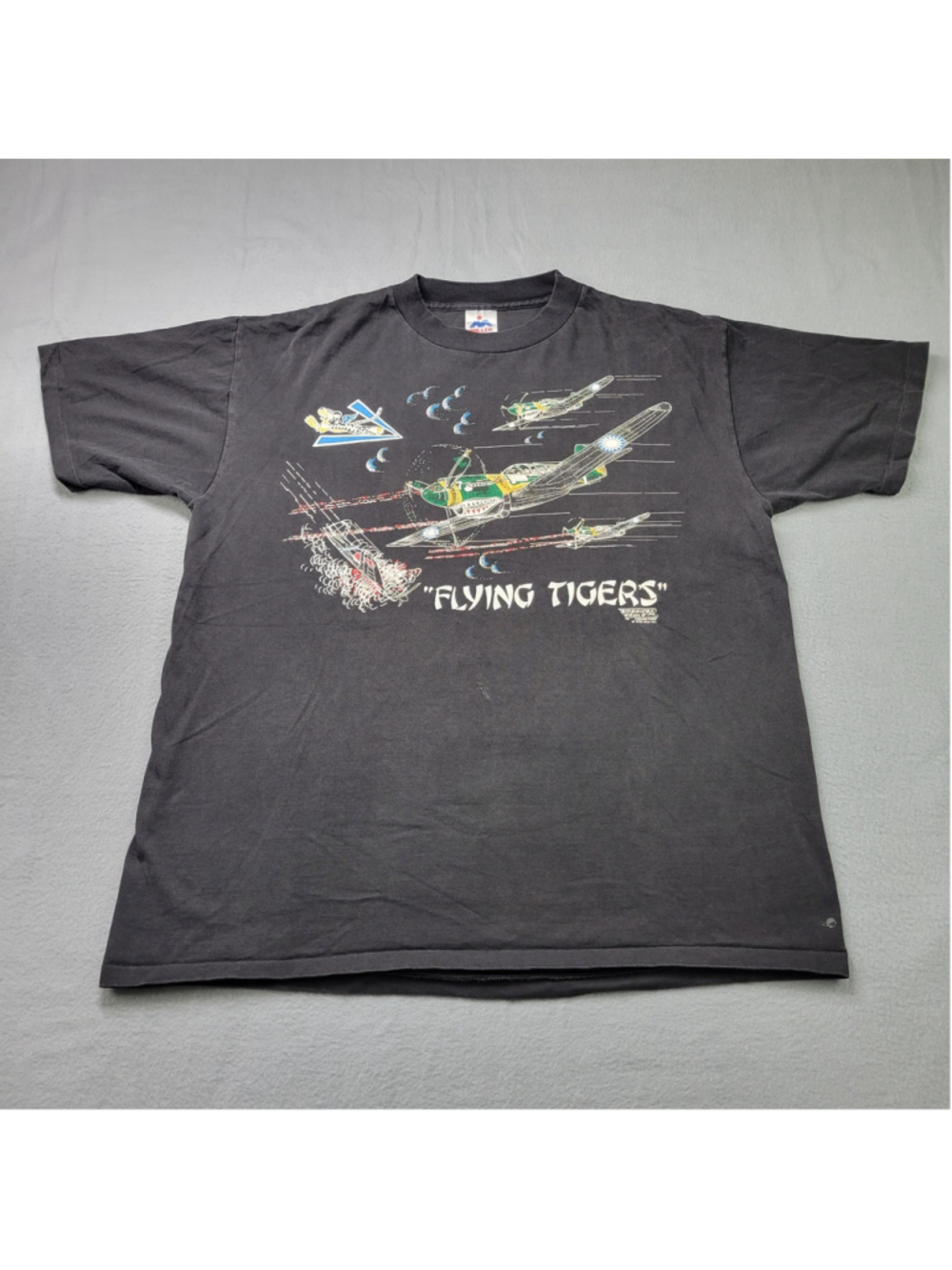 Vintage 1986 Flying Tigers T Shirt Miller Single Stitch XL Black AVG WW2 Graphic